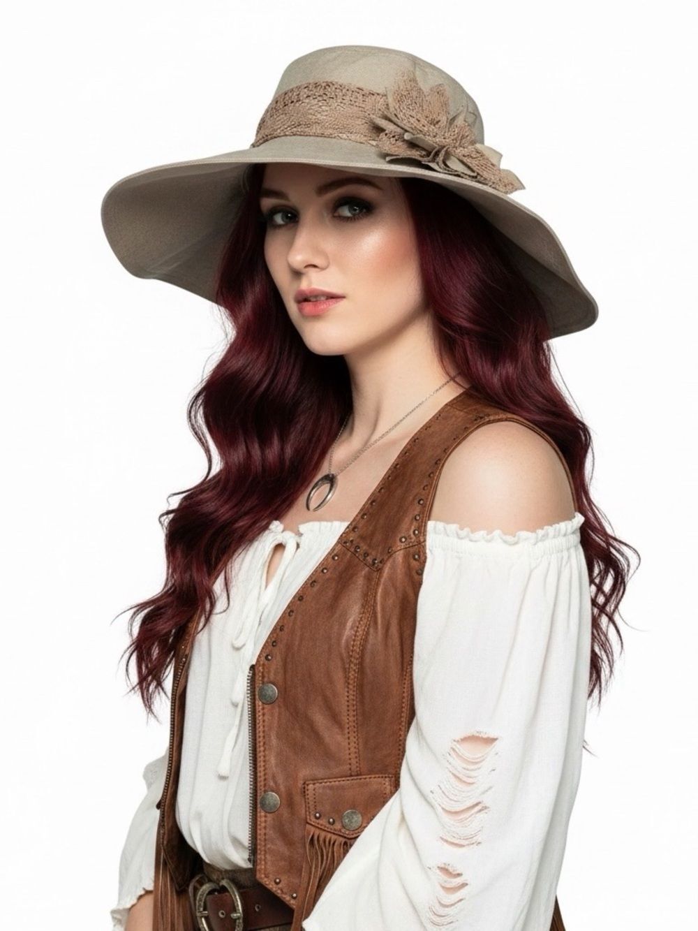 Tan Floral Adjustable Wide Brim Sun Hat NWT